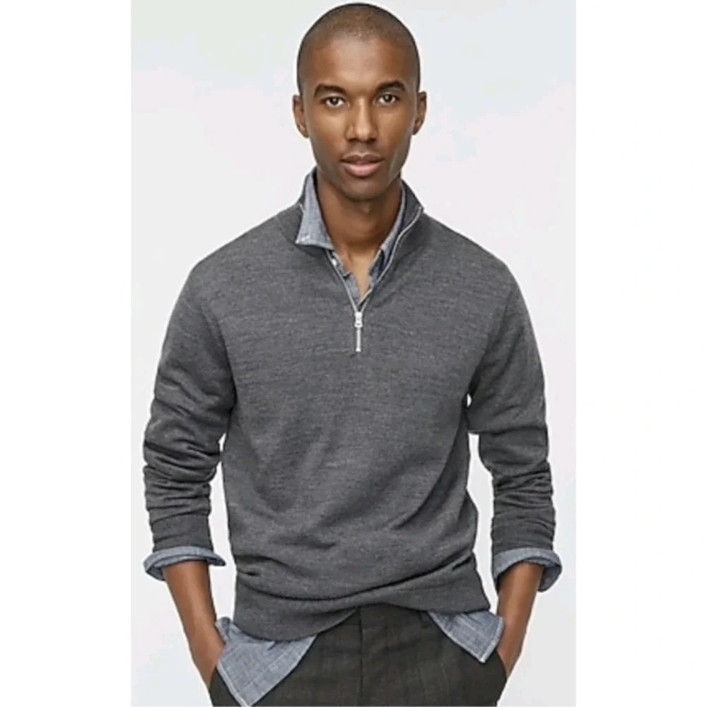 J Crew Mens Blue Merino Wool Blend Quarter Zip Washable Sweater Medium NWOT $138